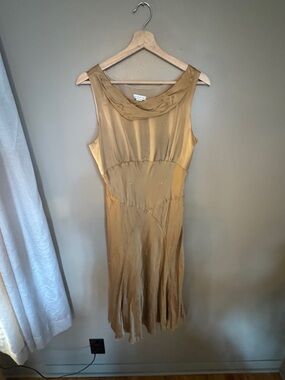 Vintage Lapis Gold Sleeveless Midi Dress With Cowl Neck and Crystal Beads